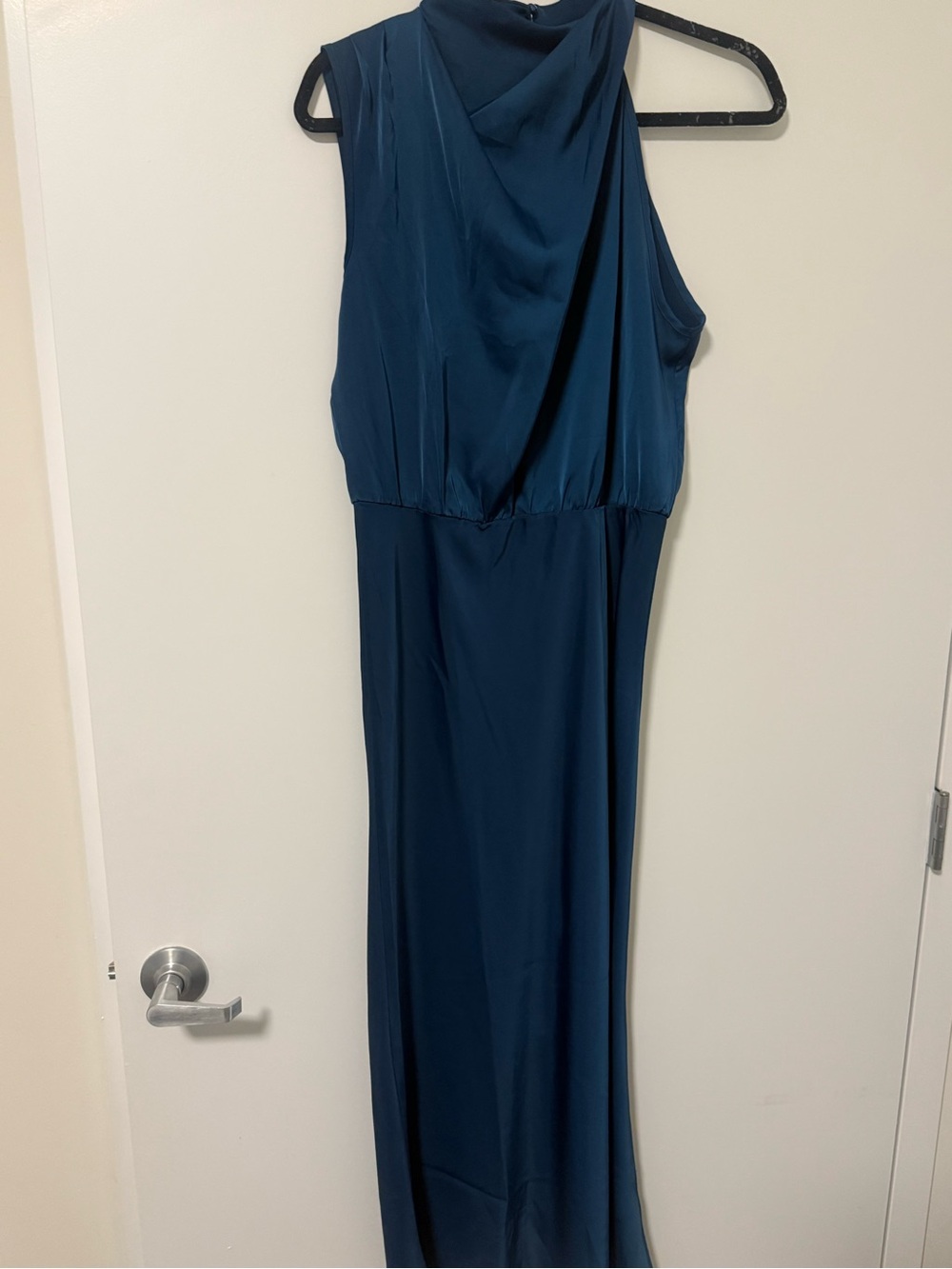 Sleeveless Midi Dress in Dark Blue with Draped Neckline NWT - Picture 4 of 8